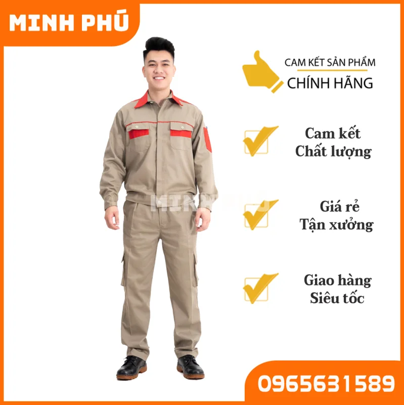 Quần áo bảo hộ lao động, màu ghi kẻ đỏ