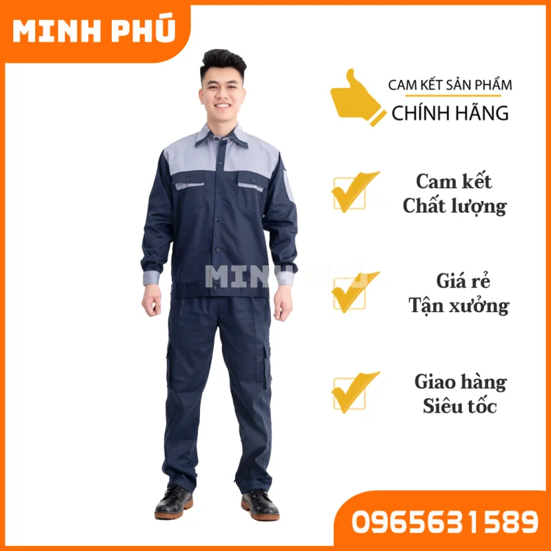 Quần áo bảo hộ lao động, màu xanh than phối ghi