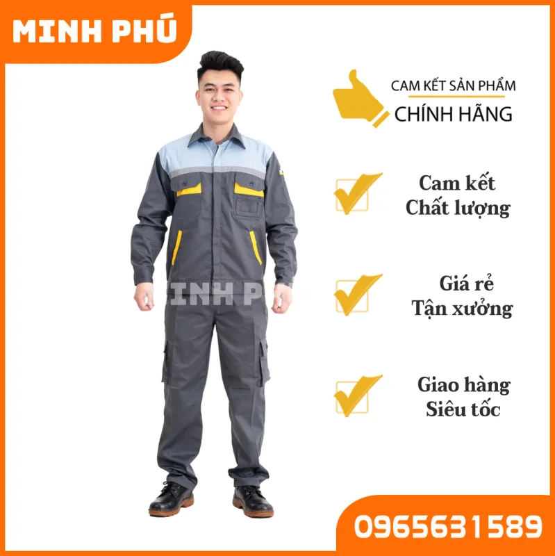 Quần áo bảo hộ lao động  màu xám than phối ghi