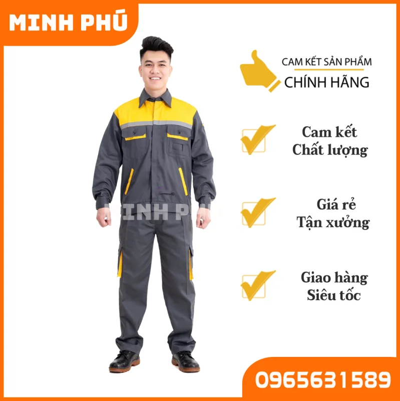 Quần áo bảo hộ lao động  màu xám phối vàng